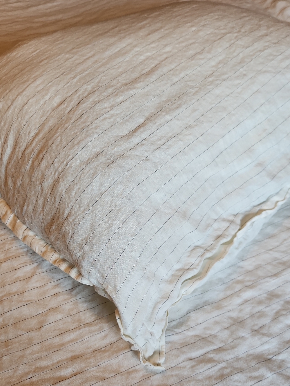 Crate&Barrel Cream Linen Euro Sham Pillowcase with Grey Pinstripes